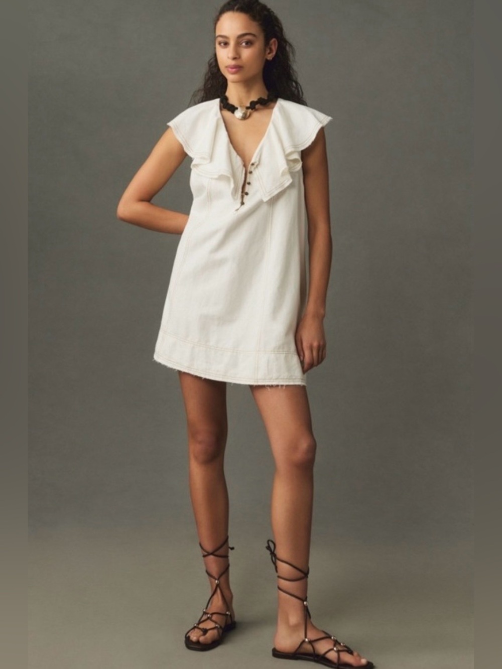 Pilcro Anthropologie Sleeveless V-neck Ruffle Mini Dress In White size medium